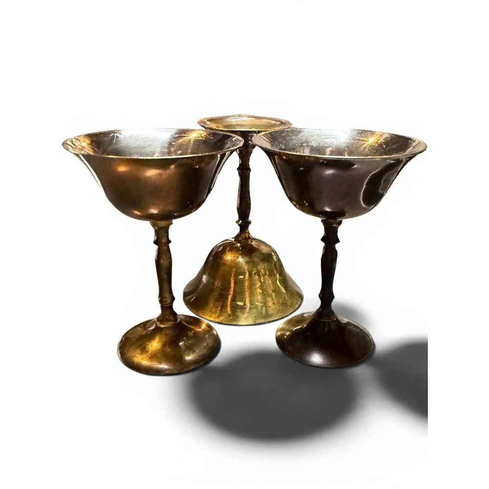 Vintage Solid Brass Chalices | Set of 3 | Mid-Century Barware